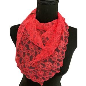 Hot Pink Floral Lace Triangle Scarf Head Scarf Unbranded Scalloped Edges